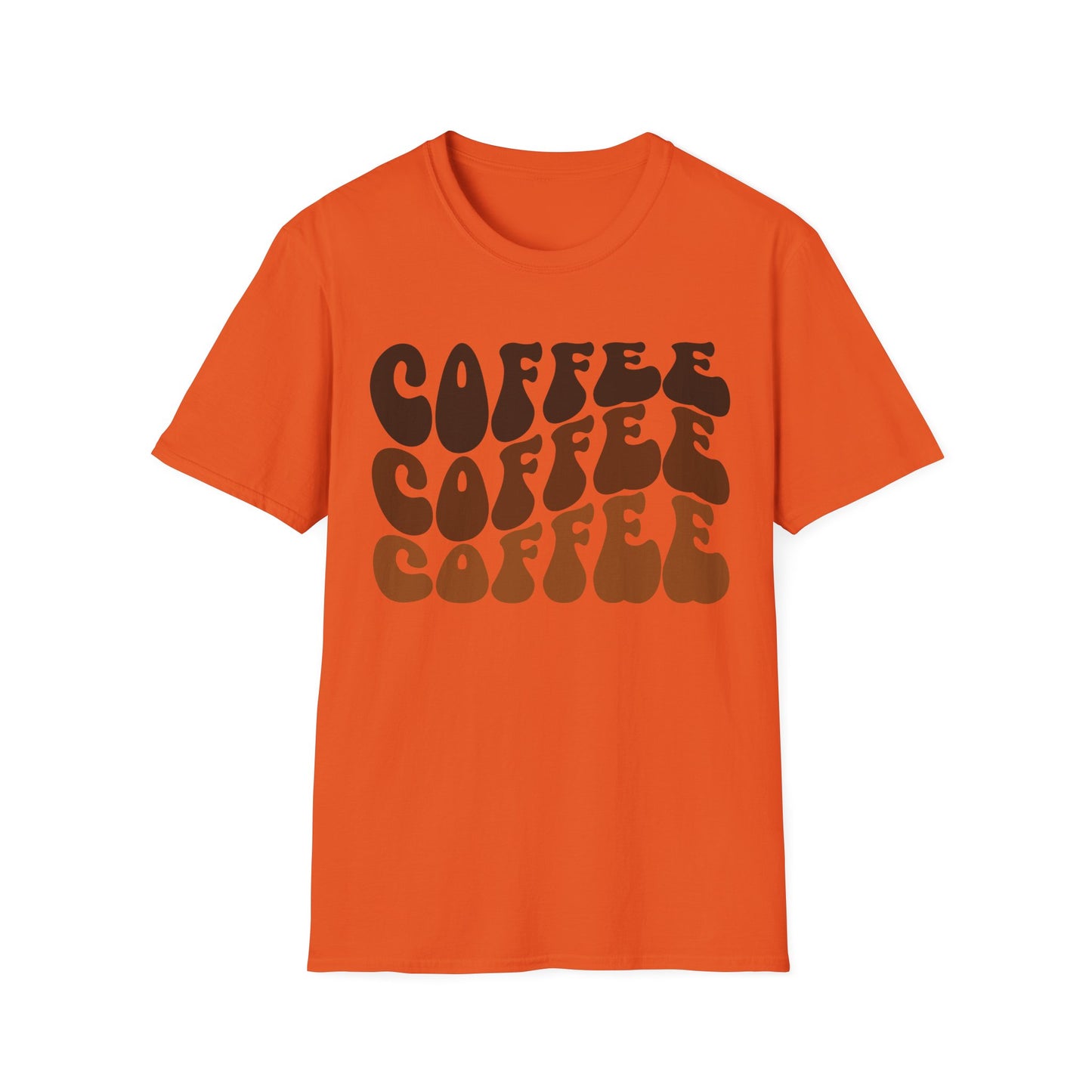 Coffee Repeat T-Shirt — Retro Brown Typography Tee for Coffee Lovers