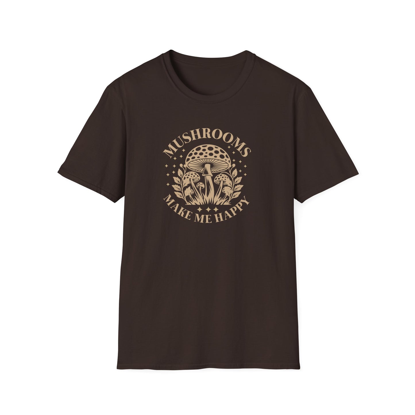 Mushrooms Make Me Happy T-Shirt — Retro Botanical Mushroom Graphic Tee