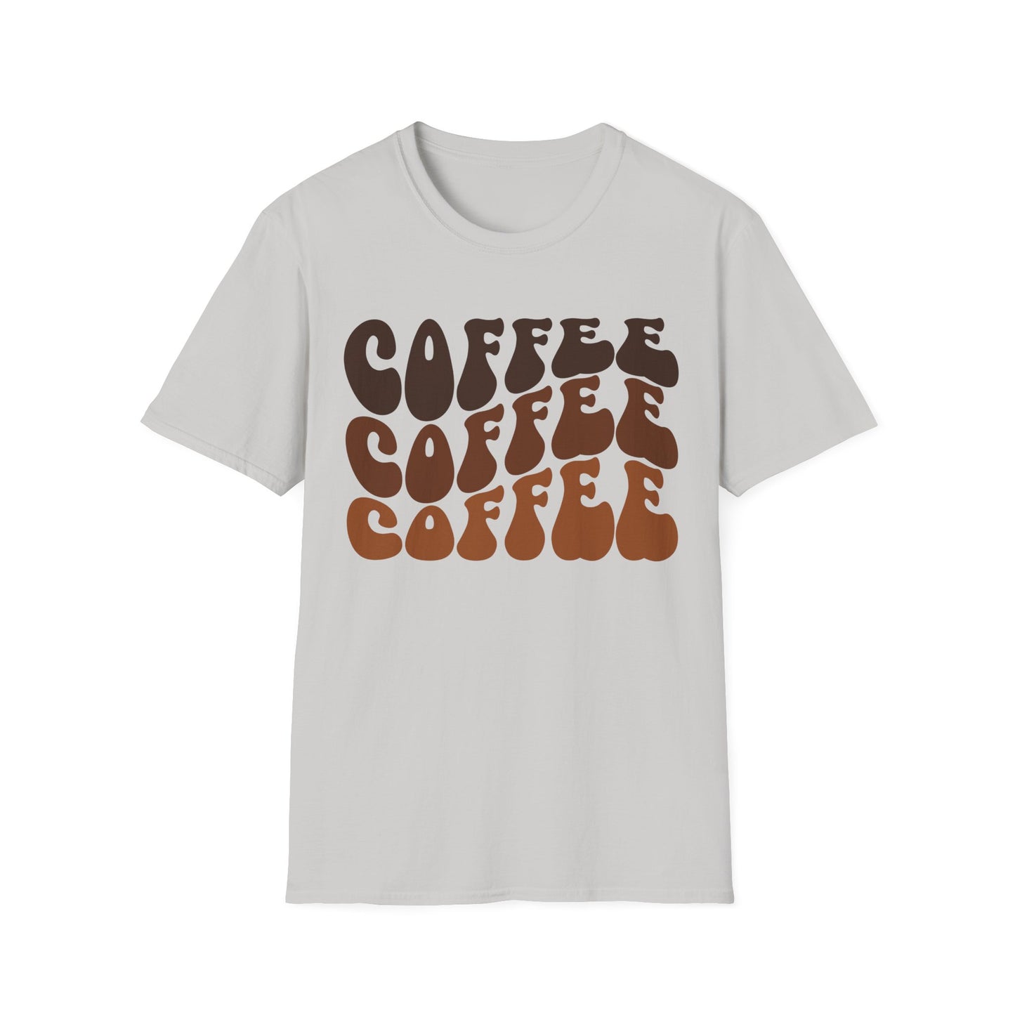 Coffee Repeat T-Shirt — Retro Brown Typography Tee for Coffee Lovers