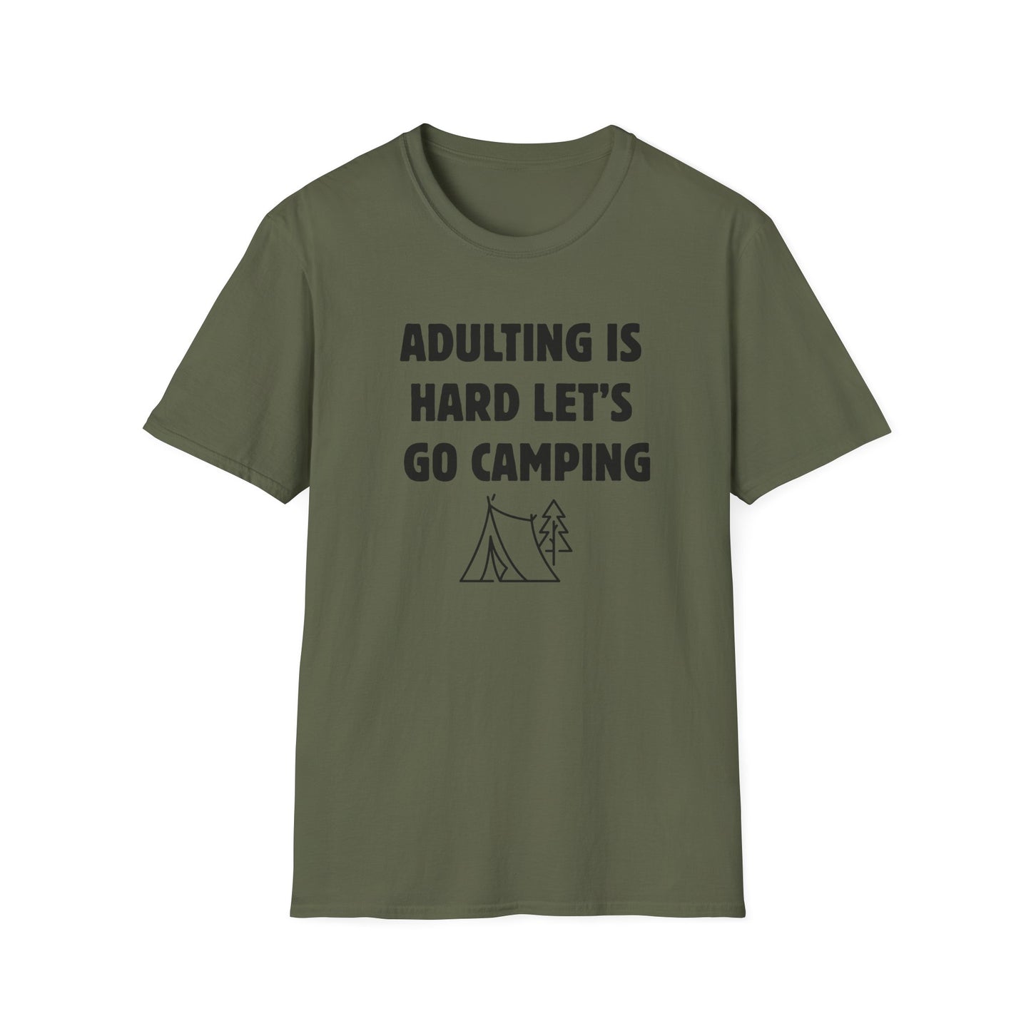 Camping T‑Shirt — "Adulting Is Hard Let’s Go Camping" Casual Outdoor Tee