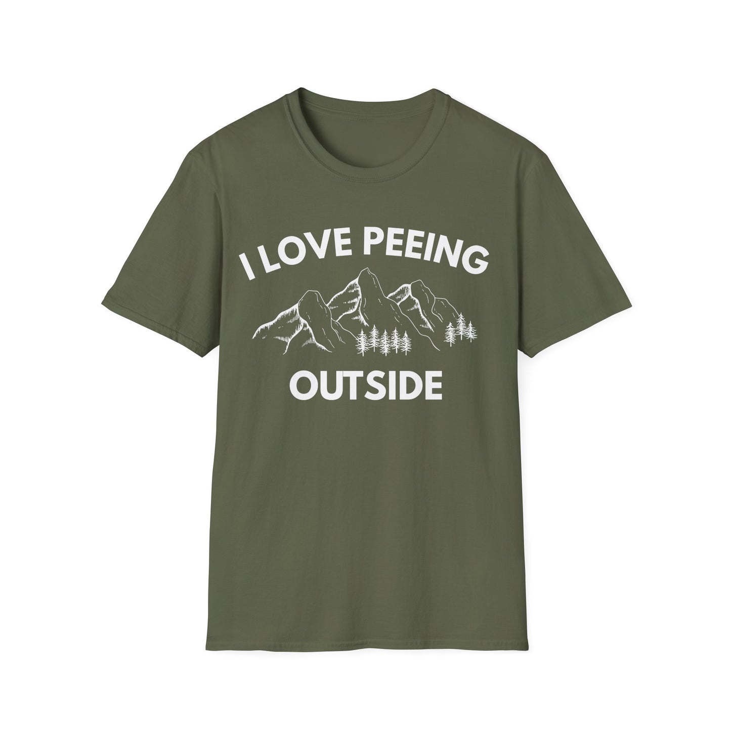 I Love Peeing Outside T-Shirt — Funny Outdoor Camping Tee with Mountain Graphic