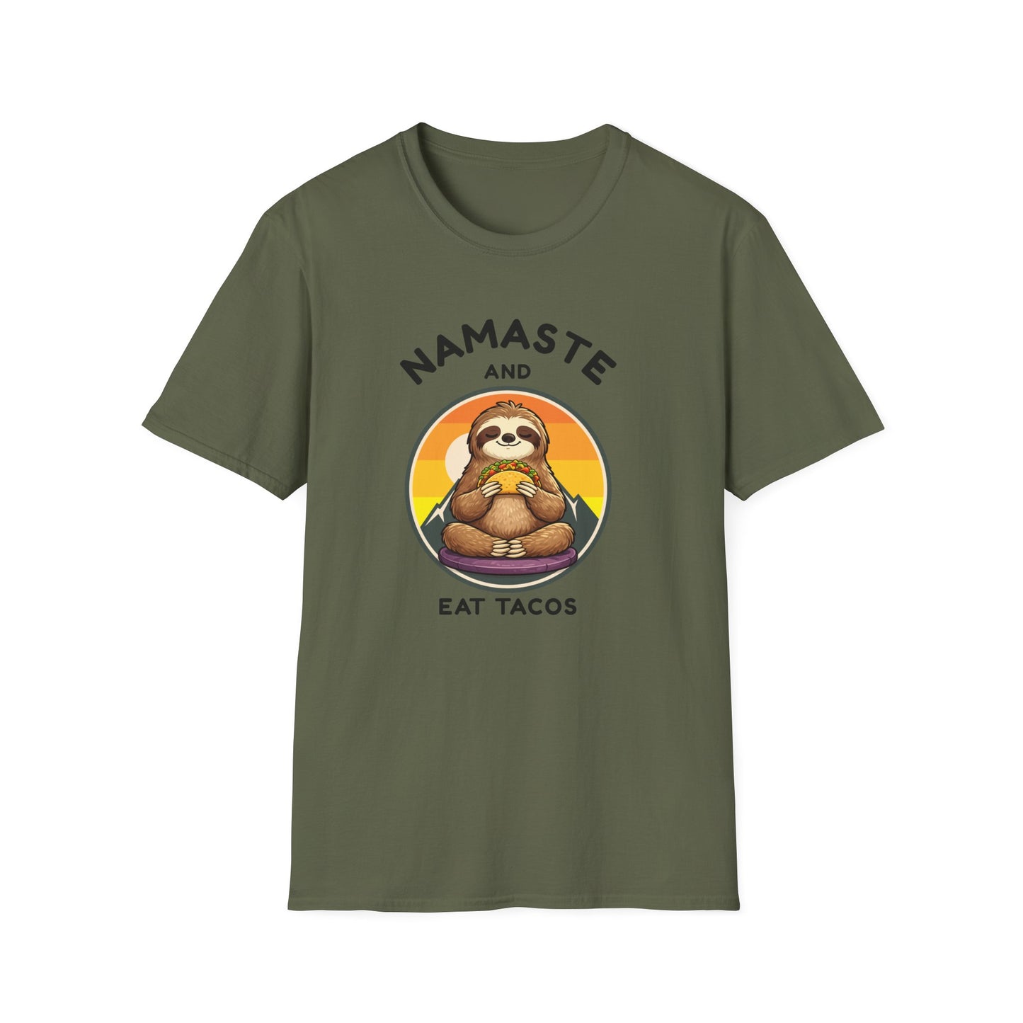 T-Shirt — Namaste and Eat Tacos Sloth Graphic