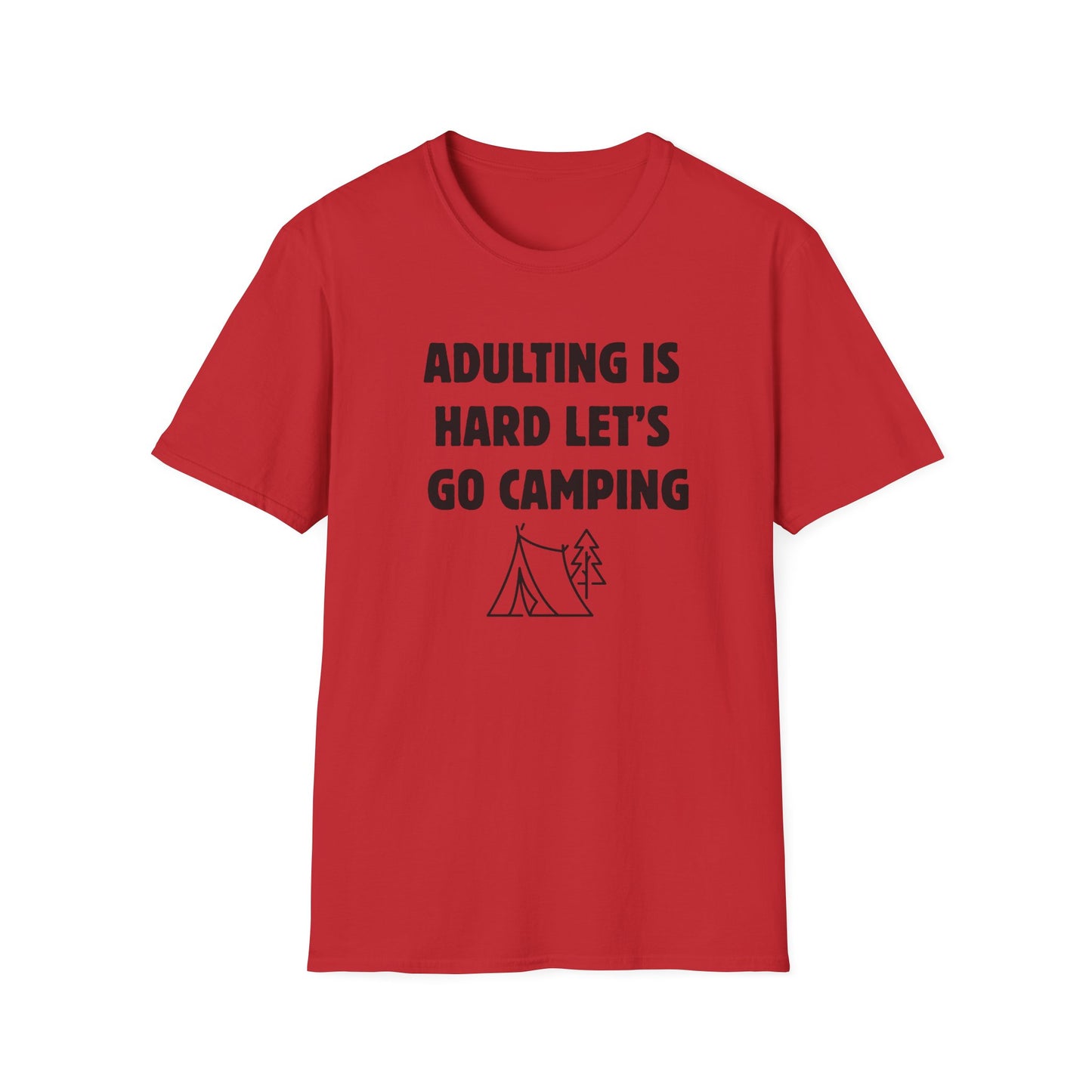 Camping T‑Shirt — "Adulting Is Hard Let’s Go Camping" Casual Outdoor Tee