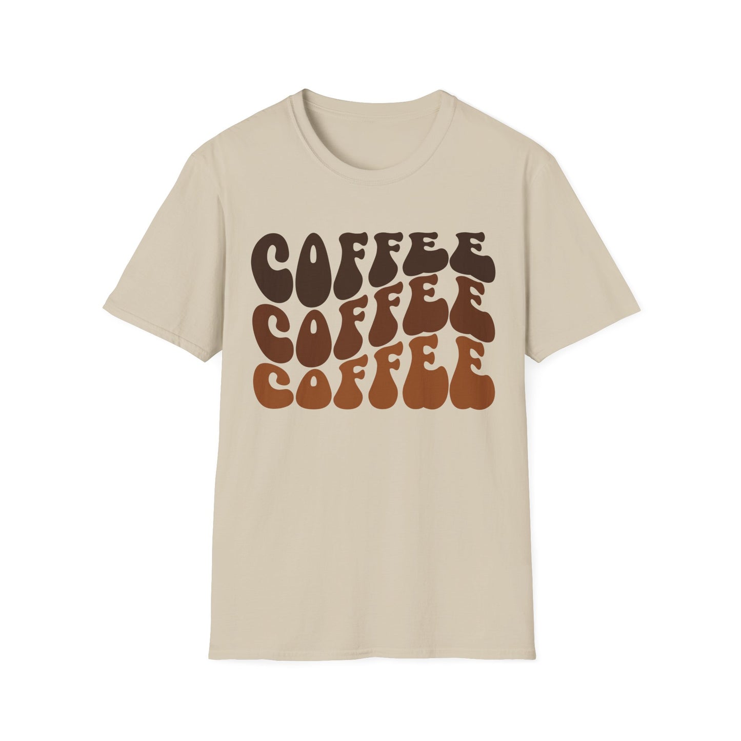 Coffee Repeat T-Shirt — Retro Brown Typography Tee for Coffee Lovers