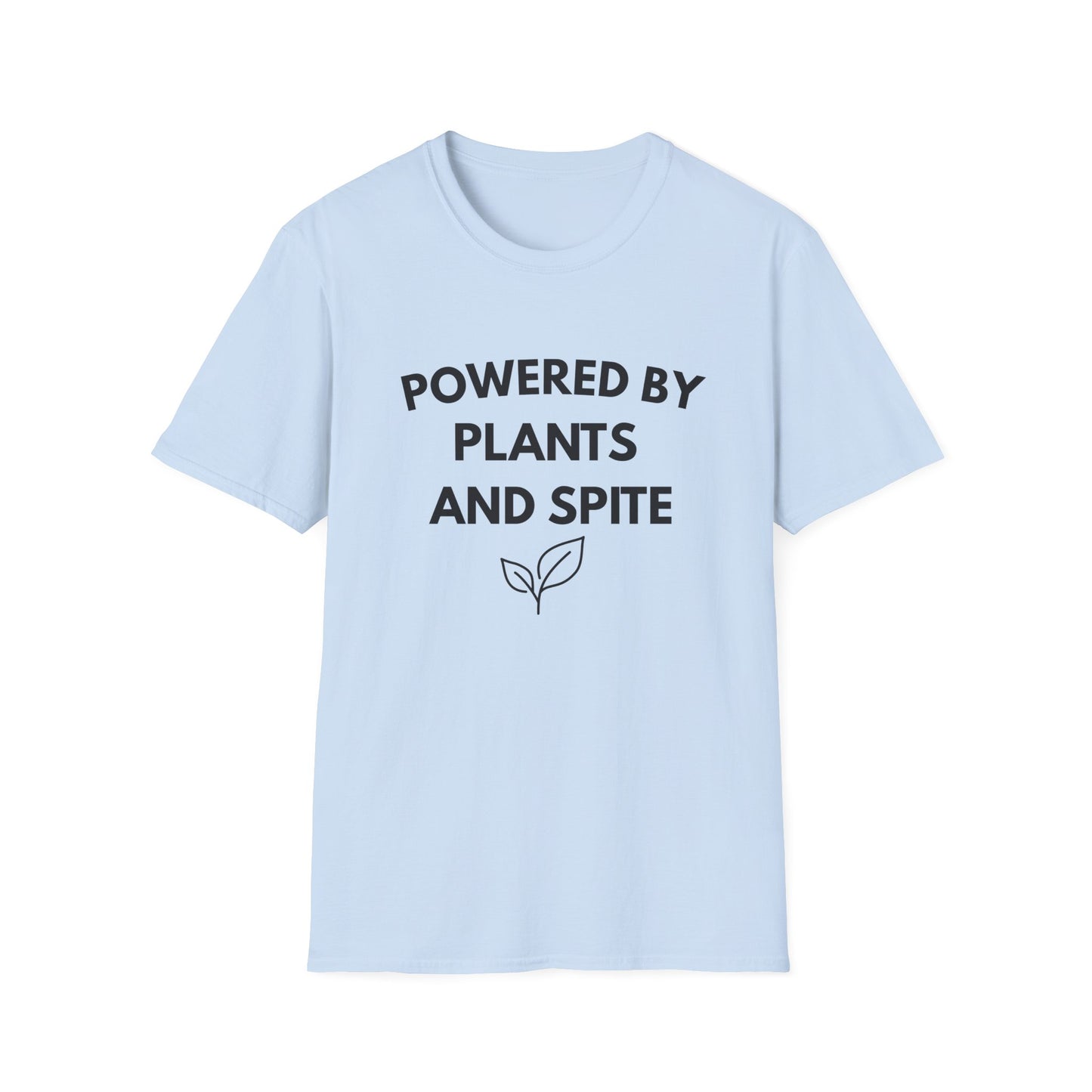 Powered by Plants and Spite T-Shirt — Funny Vegan Plant-Lover Tee