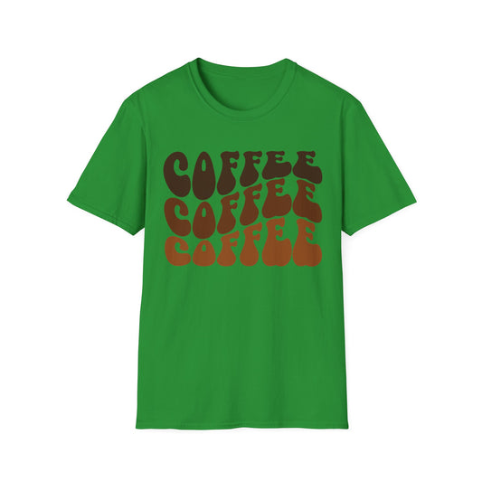 Coffee Repeat T-Shirt — Retro Brown Typography Tee for Coffee Lovers