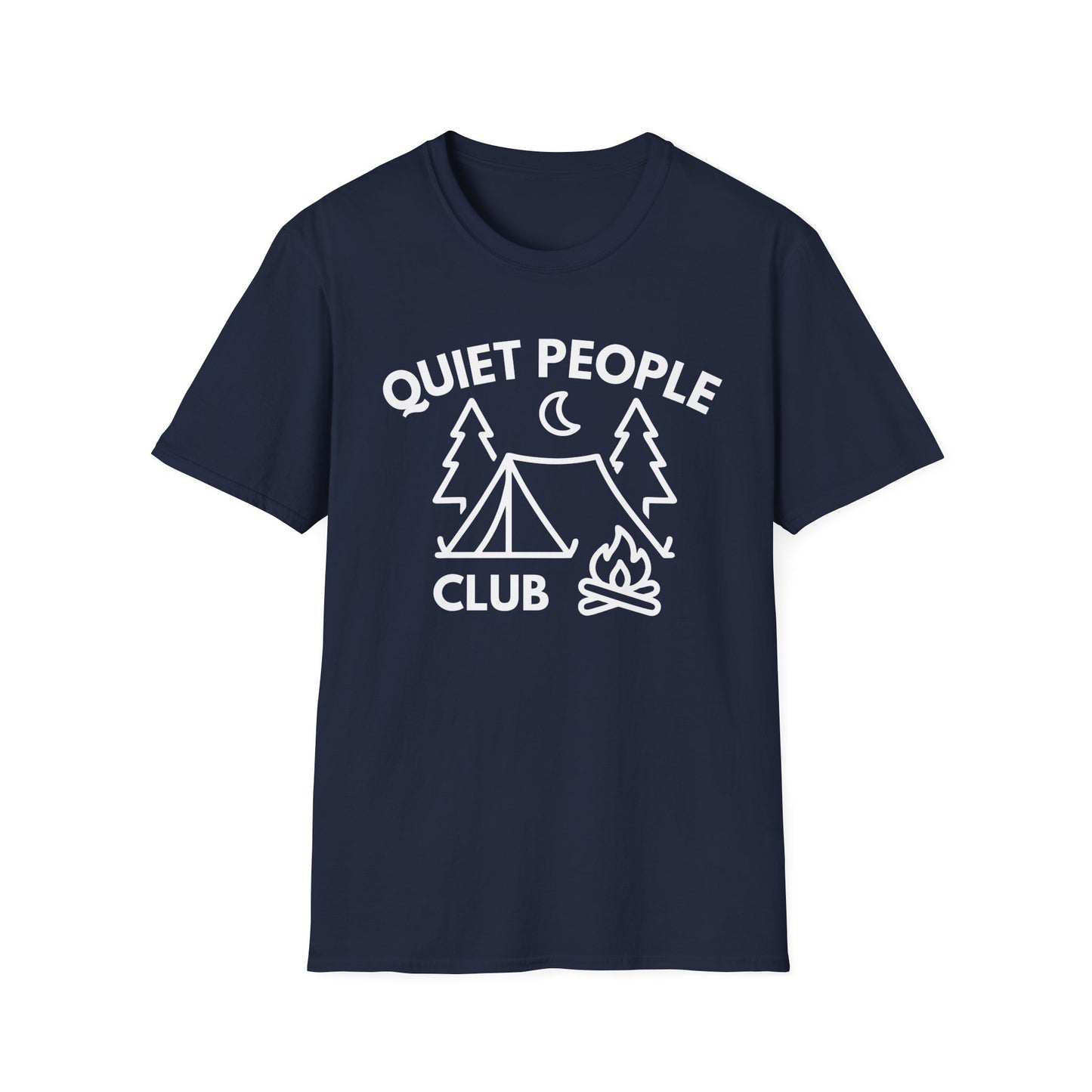 Quiet People Club T-Shirt — Camping Tent Moon Graphic Tee
