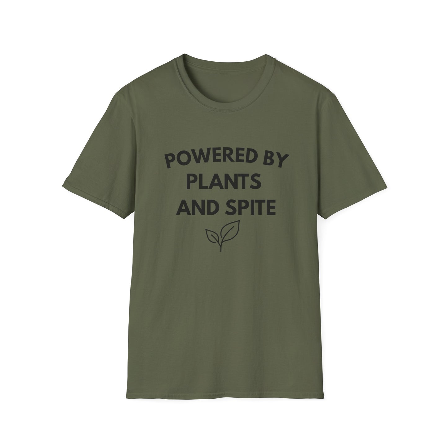 Powered by Plants and Spite T-Shirt — Funny Vegan Plant-Lover Tee