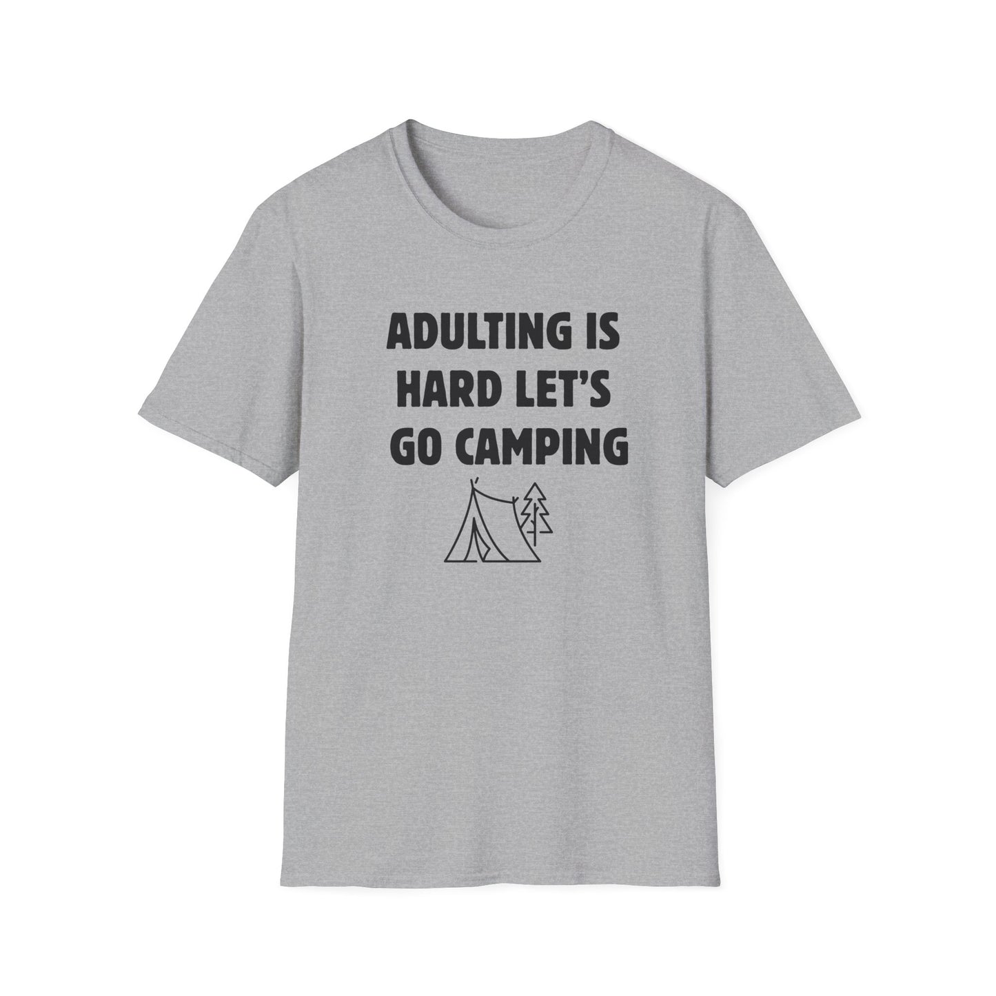 Camping T‑Shirt — "Adulting Is Hard Let’s Go Camping" Casual Outdoor Tee