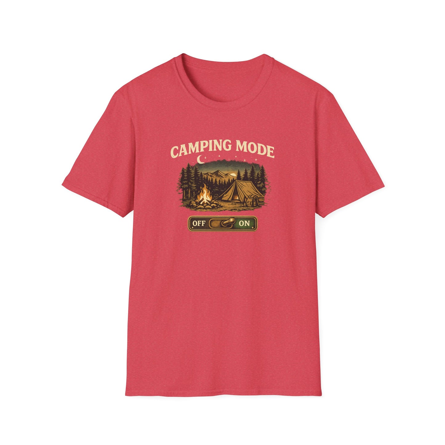 Camping Mode T-Shirt — Scenic Tent & Campfire Graphic