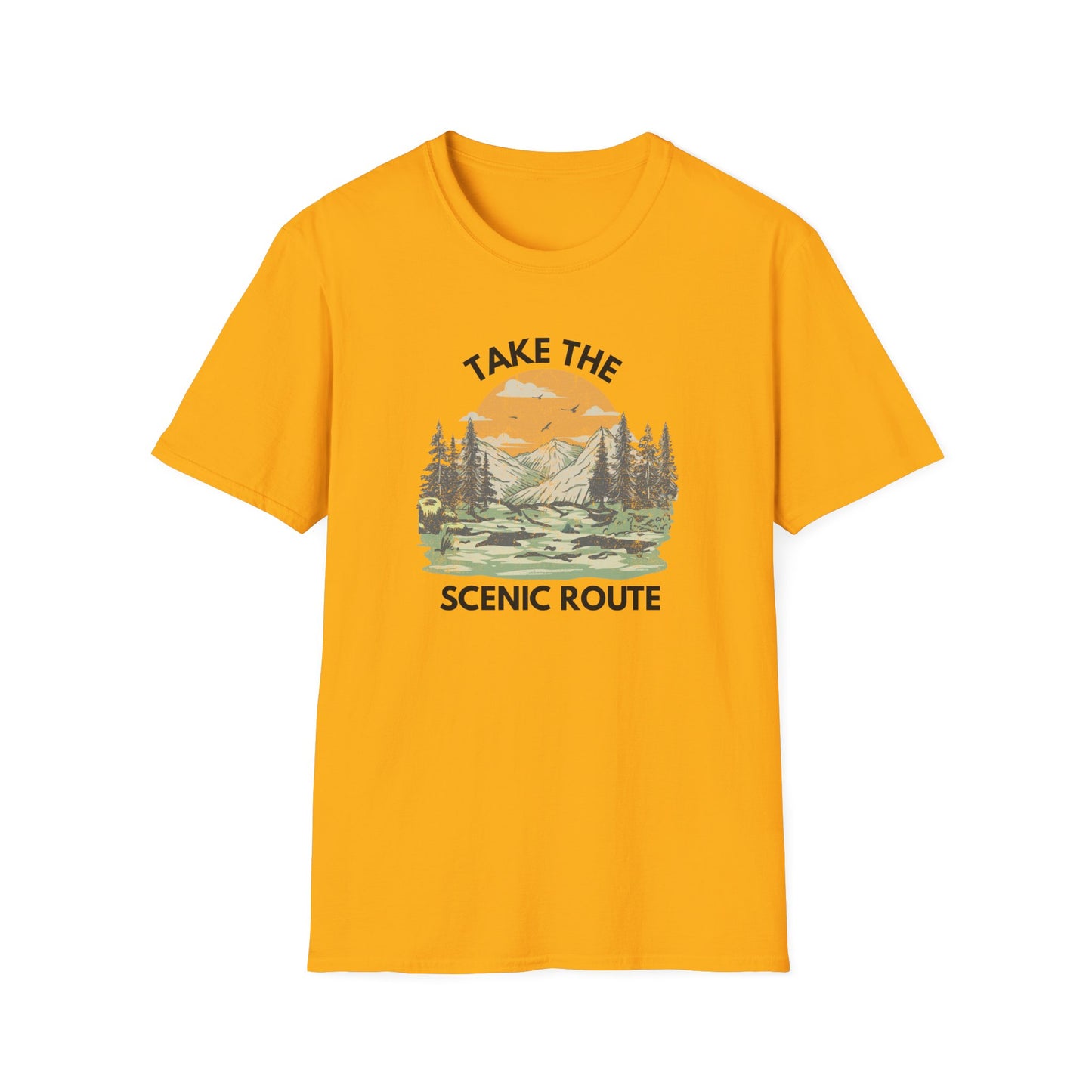 Take The Scenic Route T-Shirt — Vintage Mountain Sunset Outdoor Tee