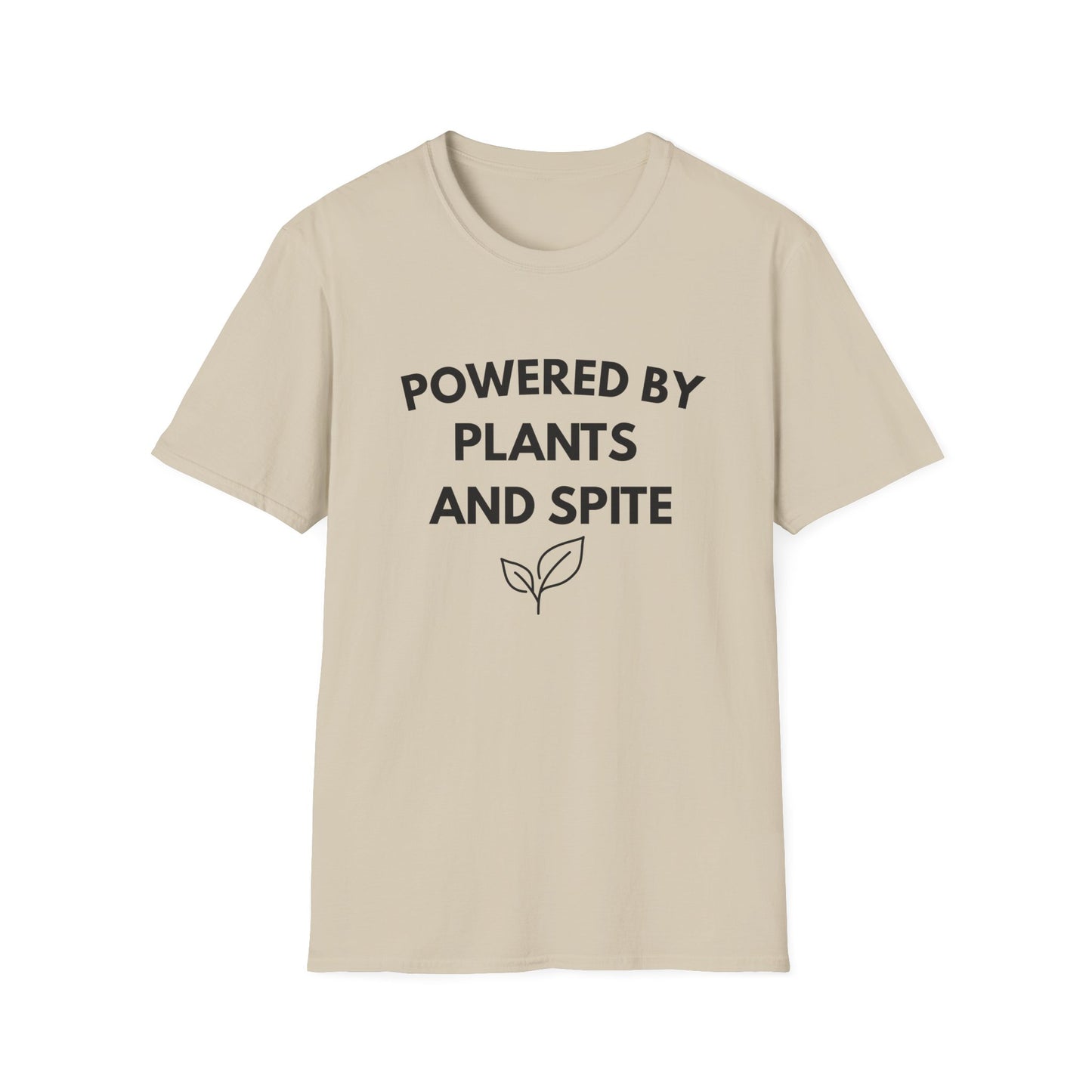 Powered by Plants and Spite T-Shirt — Funny Vegan Plant-Lover Tee
