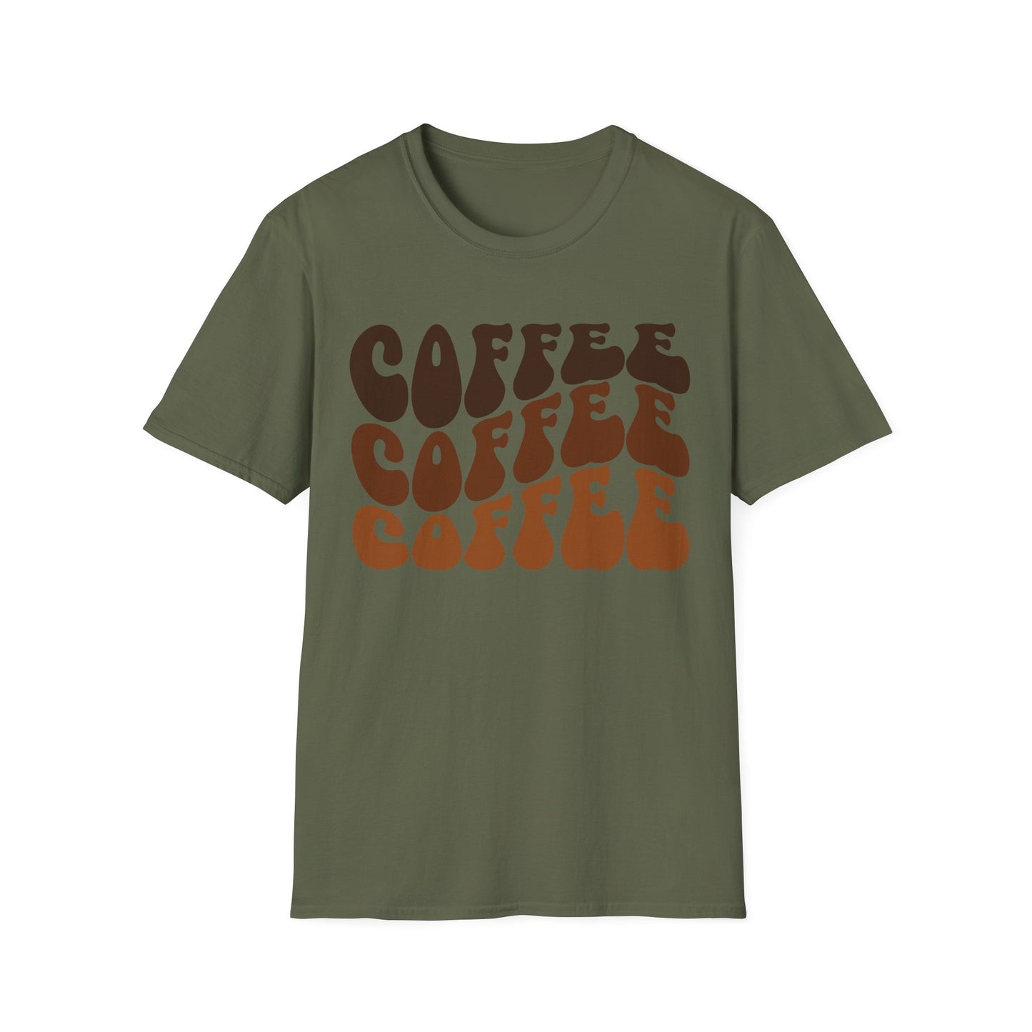 Coffee Repeat T-Shirt — Retro Brown Typography Tee for Coffee Lovers