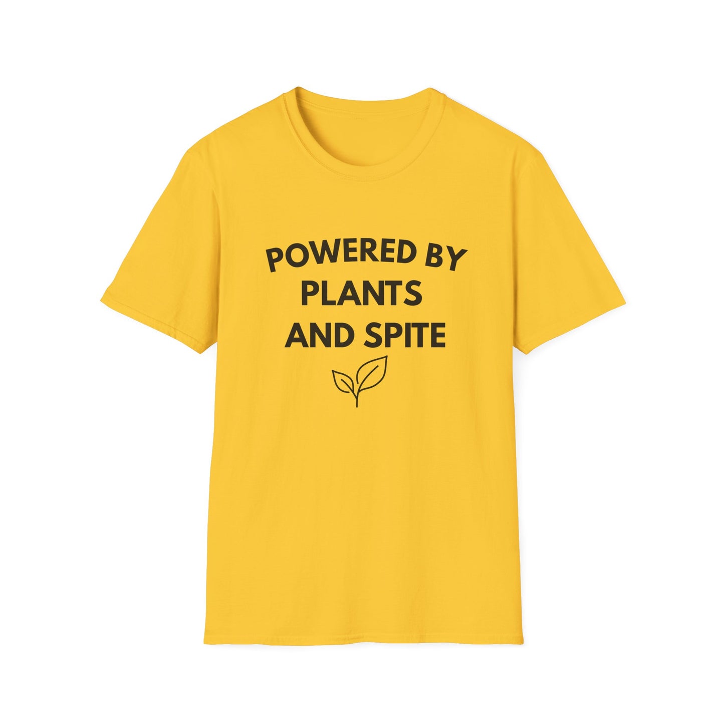 Powered by Plants and Spite T-Shirt — Funny Vegan Plant-Lover Tee