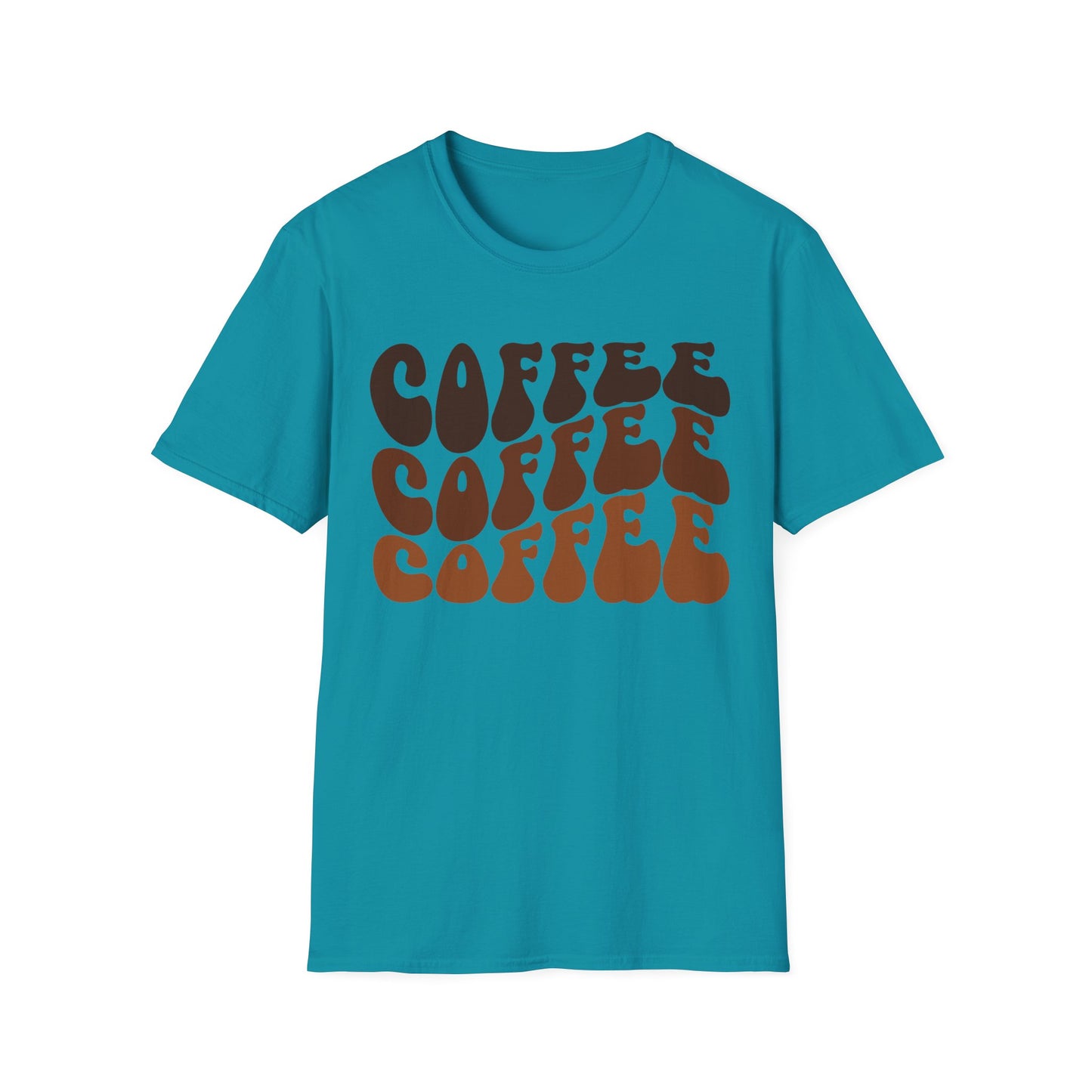 Coffee Repeat T-Shirt — Retro Brown Typography Tee for Coffee Lovers