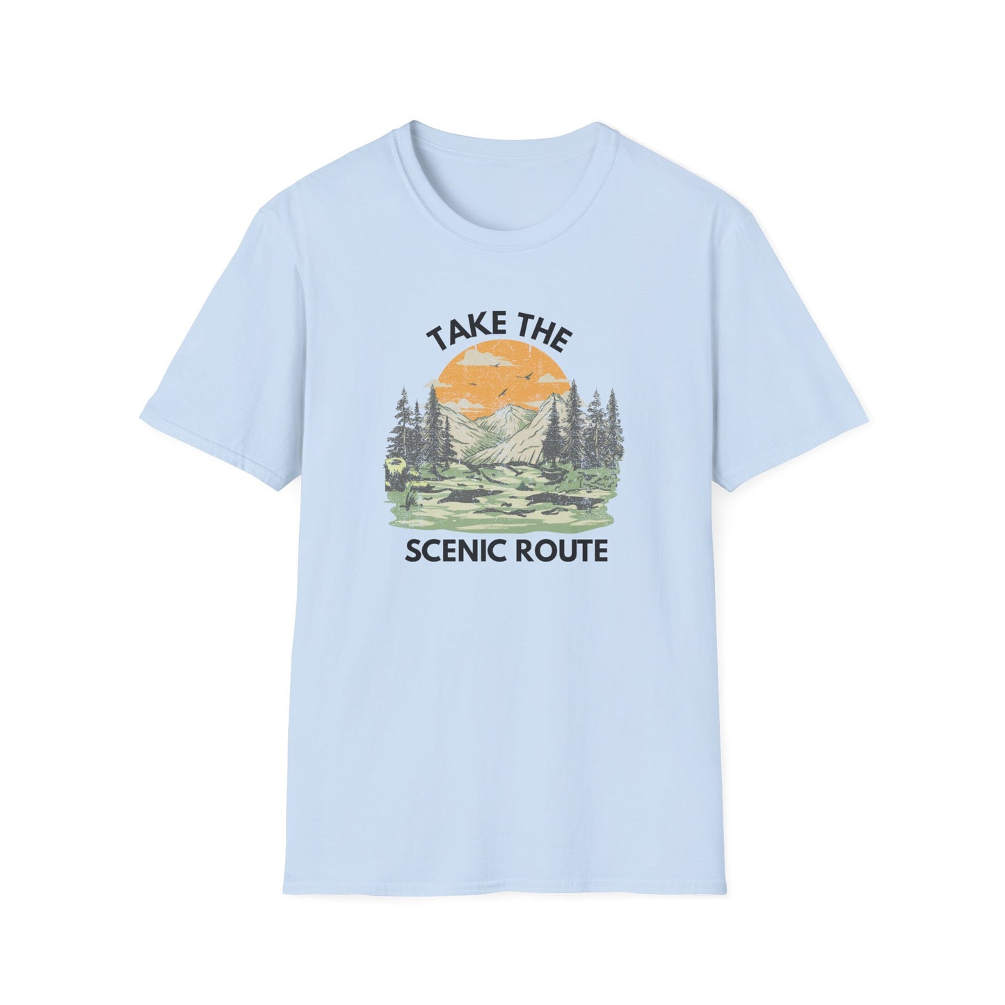 Take The Scenic Route T-Shirt — Vintage Mountain Sunset Outdoor Tee