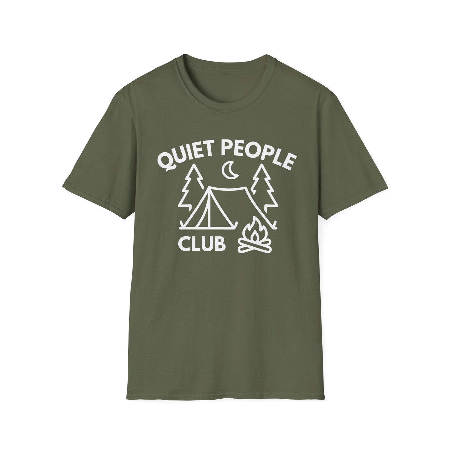 Quiet People Club T-Shirt — Camping Tent Moon Graphic Tee