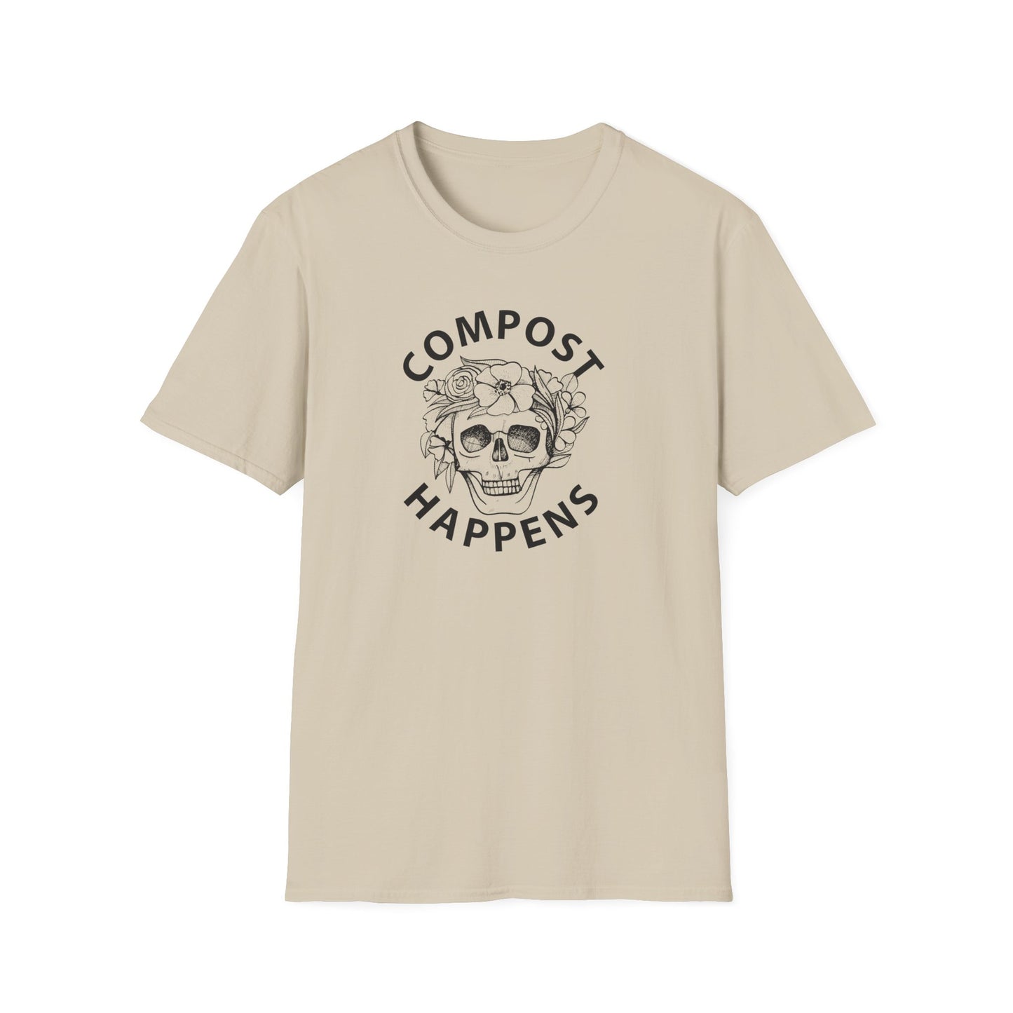 Compost Happens T-Shirt — Skull Floral Eco-Friendly Gardening Tee