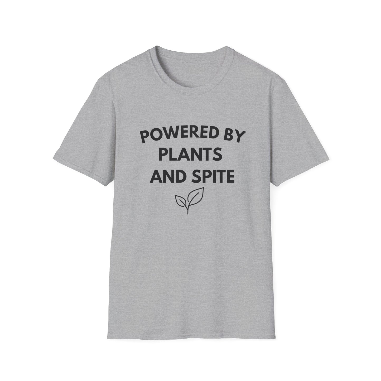 Powered by Plants and Spite T-Shirt — Funny Vegan Plant-Lover Tee
