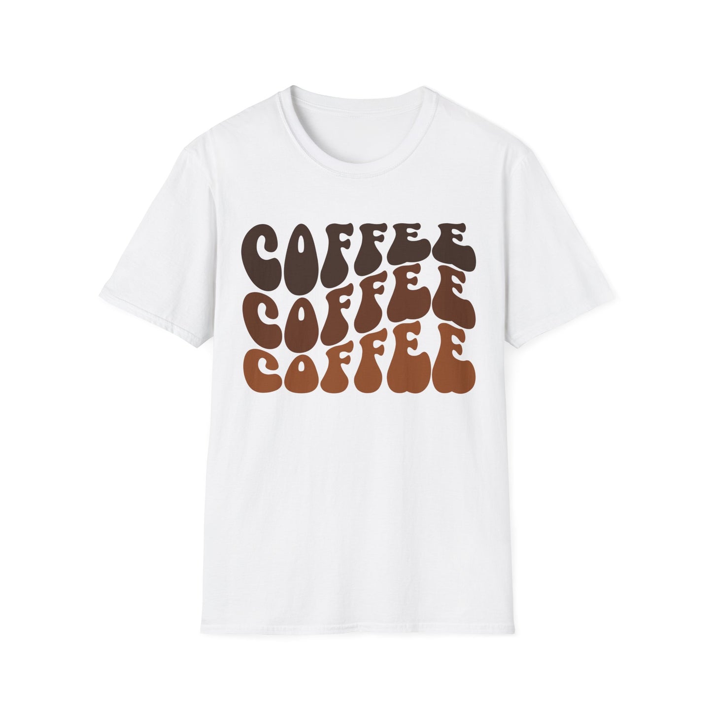 Coffee Repeat T-Shirt — Retro Brown Typography Tee for Coffee Lovers