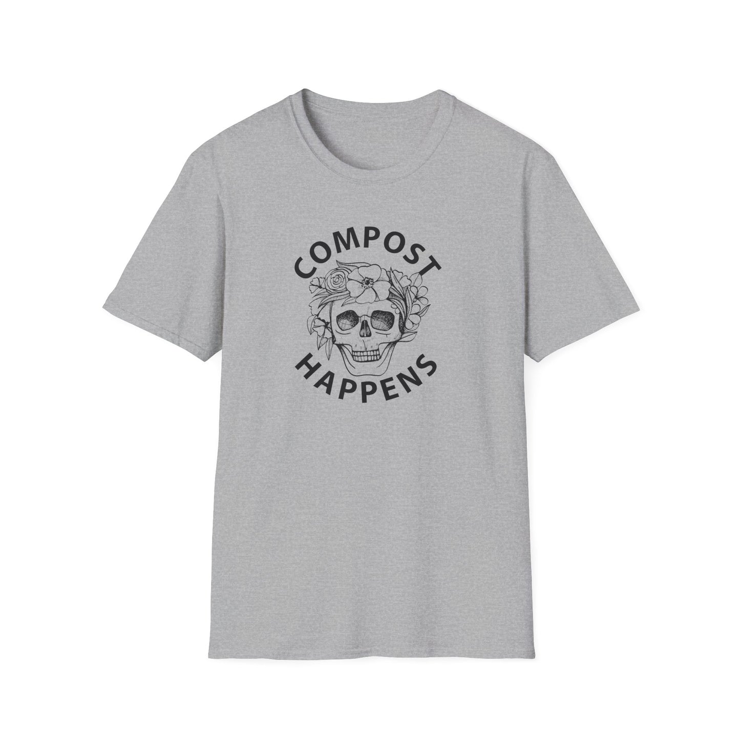 Compost Happens T-Shirt — Skull Floral Eco-Friendly Gardening Tee