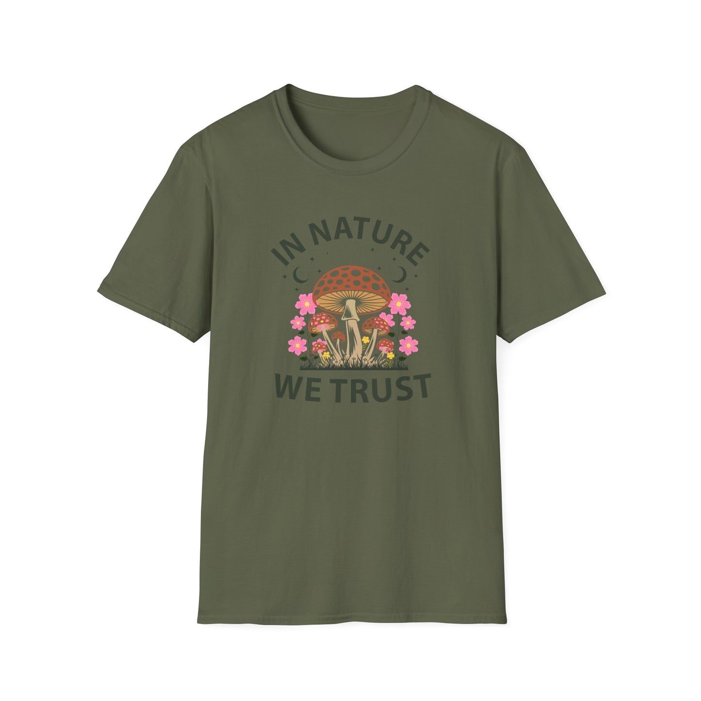 In Nature We Trust Mushroom T-Shirt — Floral Psychedelic Nature Tee