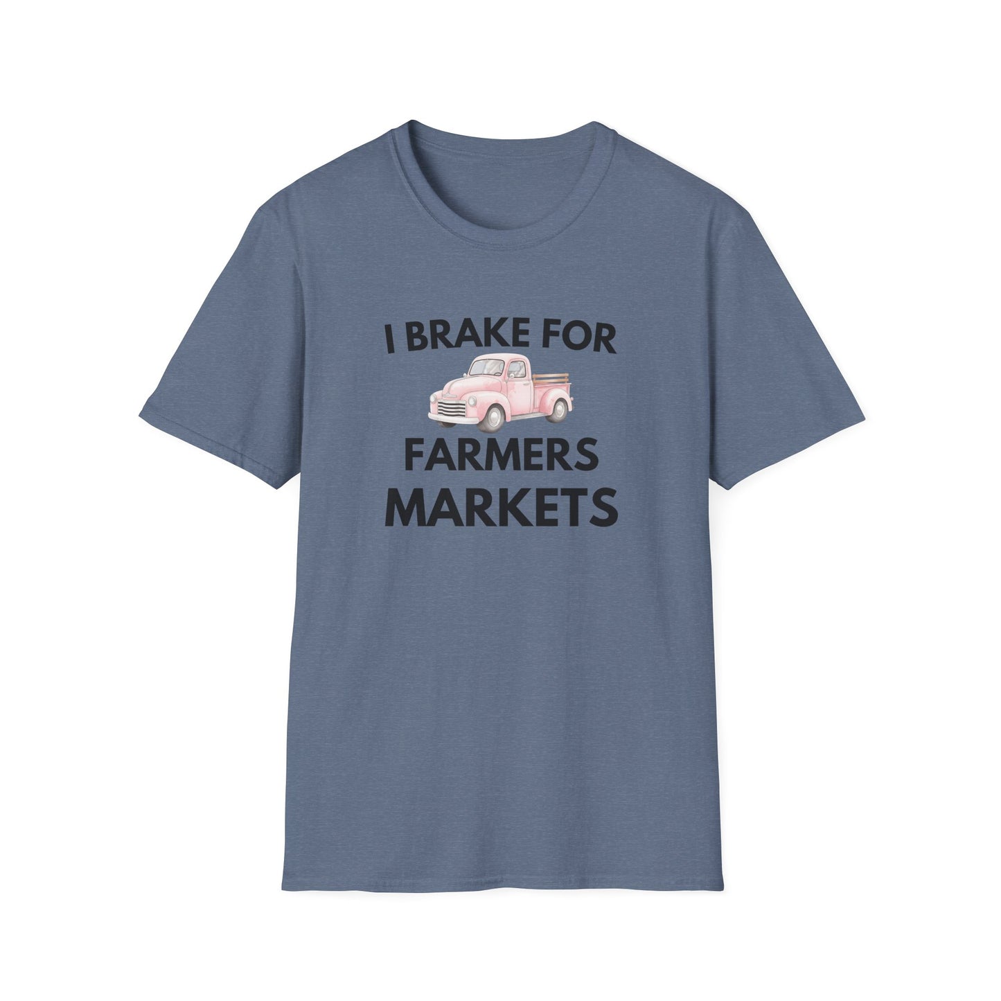 I Brake for Farmers Markets T-Shirt — Vintage Pink Truck Market Tee