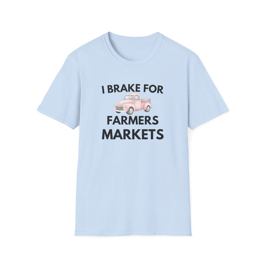 I Brake for Farmers Markets T-Shirt — Vintage Pink Truck Market Tee
