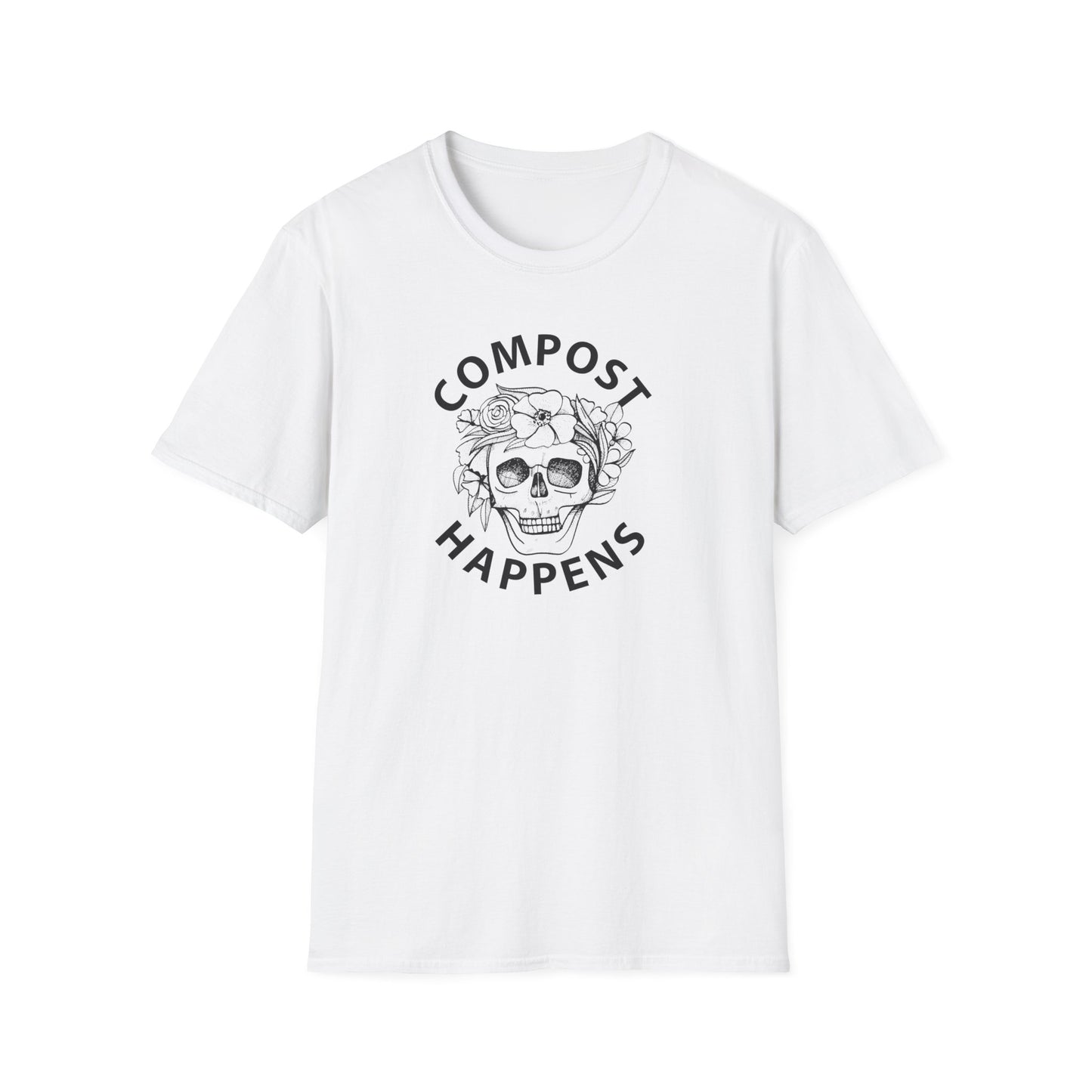 Compost Happens T-Shirt — Skull Floral Eco-Friendly Gardening Tee