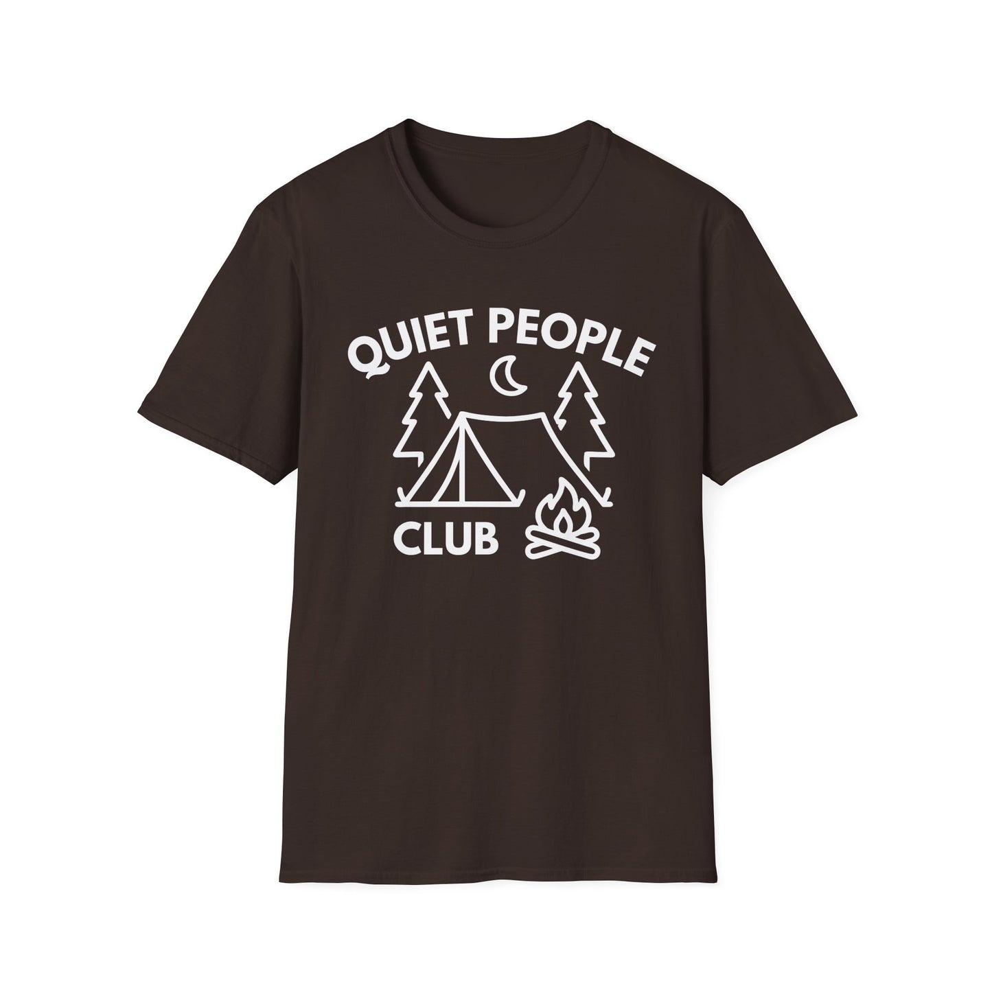 Quiet People Club T-Shirt — Camping Tent Moon Graphic Tee