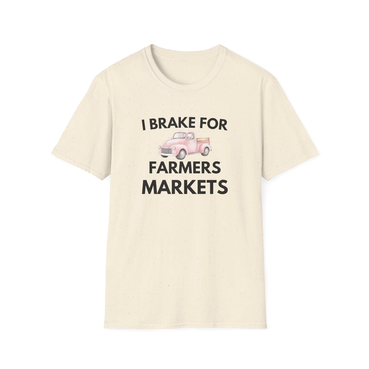I Brake for Farmers Markets T-Shirt — Vintage Pink Truck Market Tee