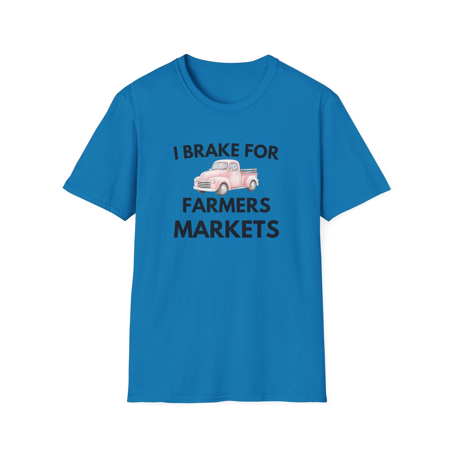 I Brake for Farmers Markets T-Shirt — Vintage Pink Truck Market Tee