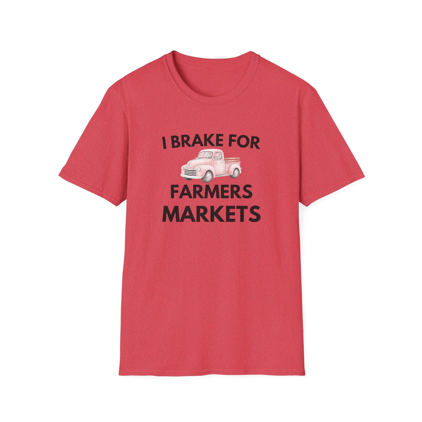 I Brake for Farmers Markets T-Shirt — Vintage Pink Truck Market Tee