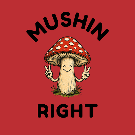 Mushin Right Mushroom Graphic T-Shirt — Funny Mushroom Pun Tee