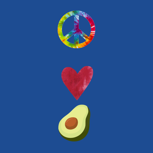 Peace Love Avocado T‑Shirt — Tie‑Dye Peace Sign, Heart & Avocado Graphic Tee