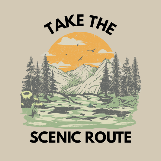 Take The Scenic Route T-Shirt — Vintage Mountain Sunset Outdoor Tee