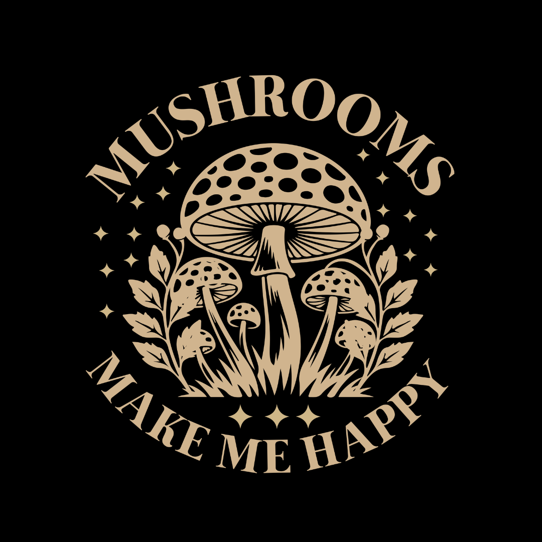 Mushrooms Make Me Happy T-Shirt — Retro Botanical Mushroom Graphic Tee