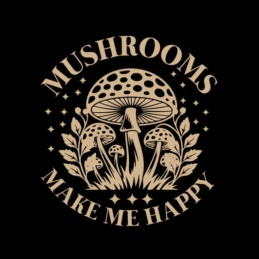 Mushrooms Make Me Happy T-Shirt — Retro Botanical Mushroom Graphic Tee
