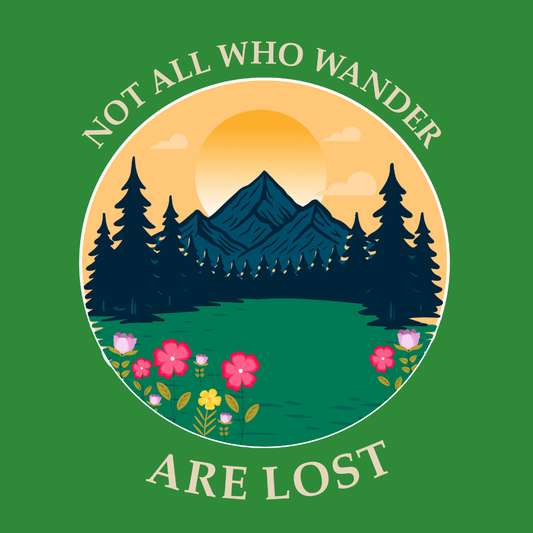 Wanderlust Mountain T-Shirt — "Not All Who Wander Are Lost" Scenic Tee