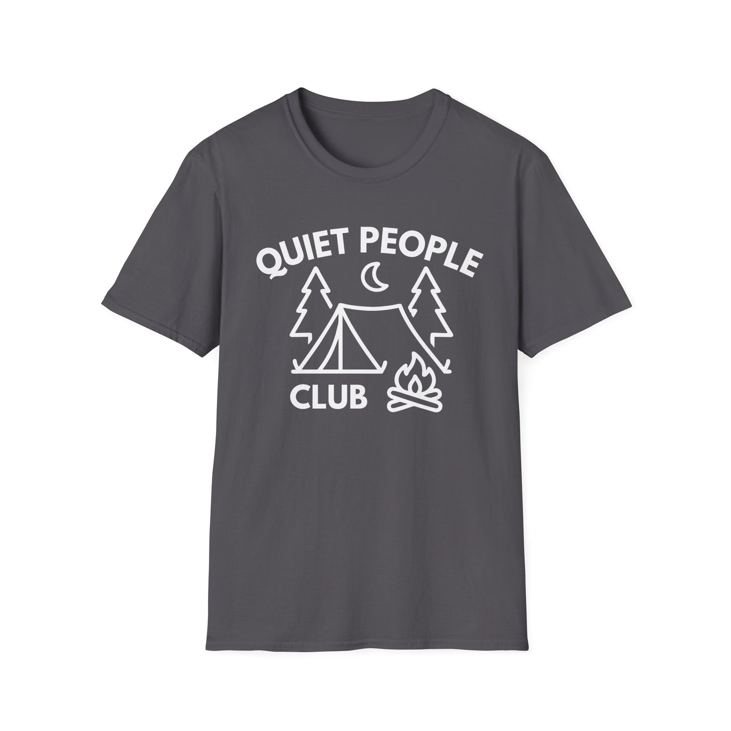 Quiet People Club T-Shirt — Camping Tent Moon Graphic Tee