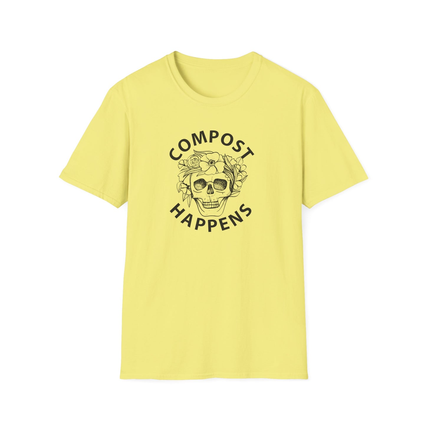 Compost Happens T-Shirt — Skull Floral Eco-Friendly Gardening Tee