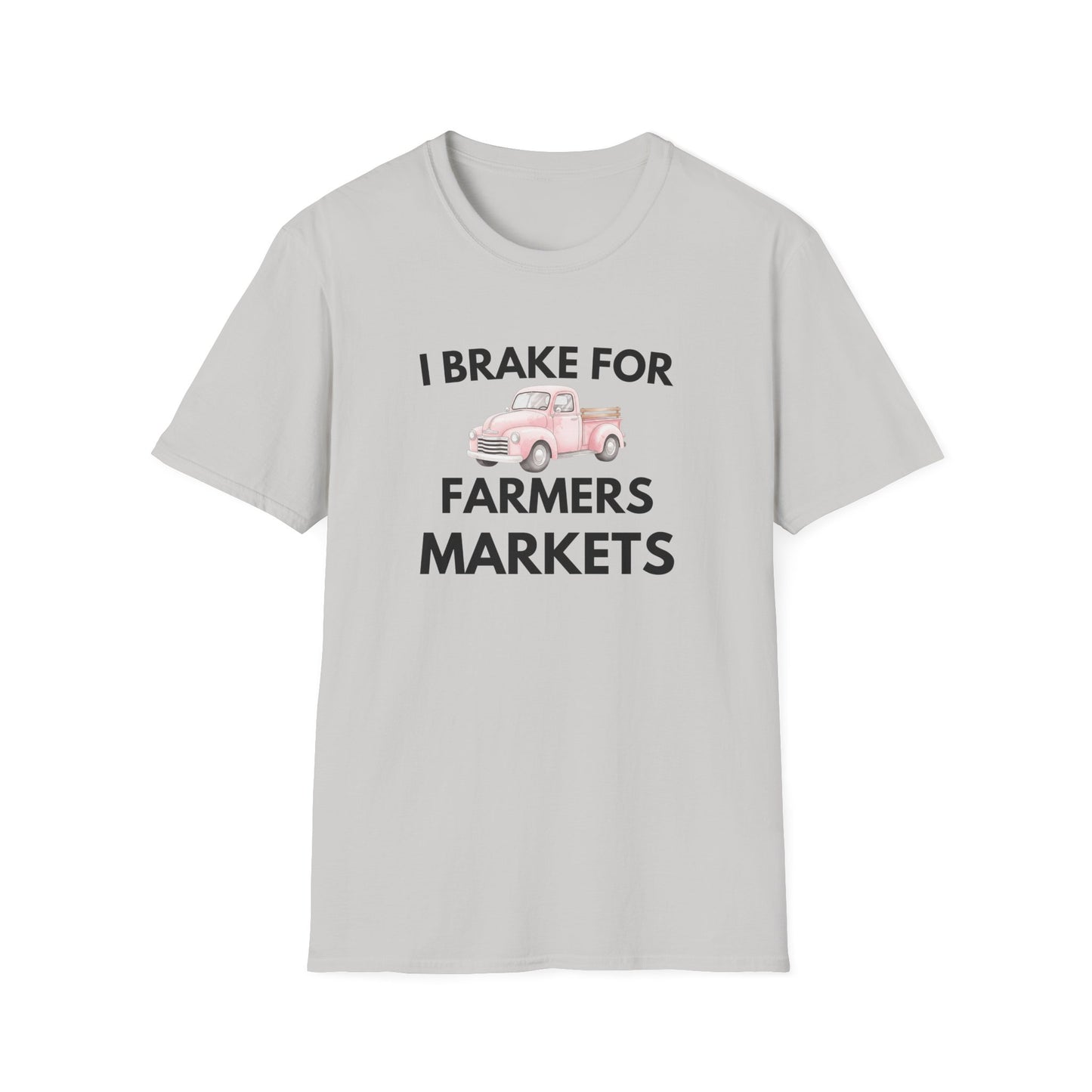 I Brake for Farmers Markets T-Shirt — Vintage Pink Truck Market Tee
