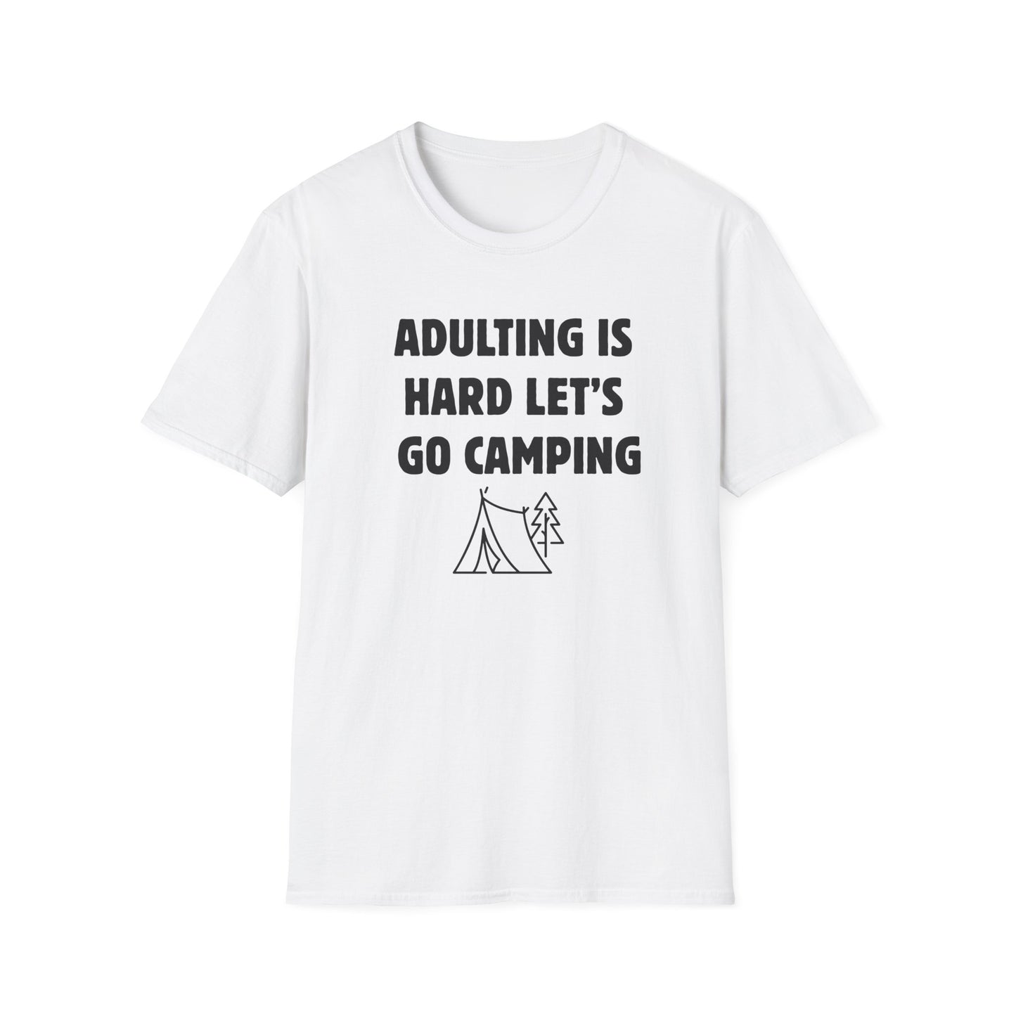 Camping T‑Shirt — "Adulting Is Hard Let’s Go Camping" Casual Outdoor Tee