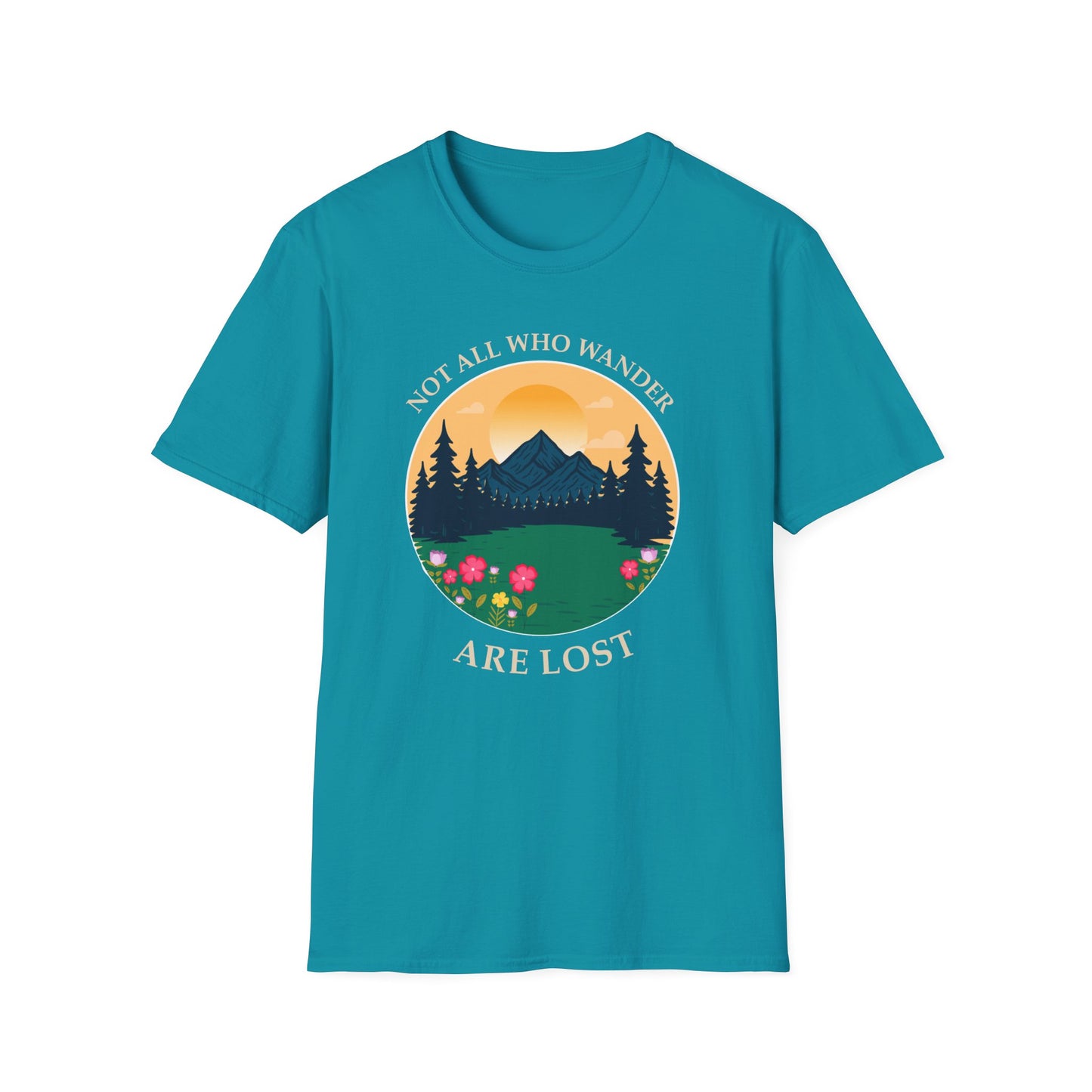 Wanderlust Mountain T-Shirt — "Not All Who Wander Are Lost" Scenic Tee