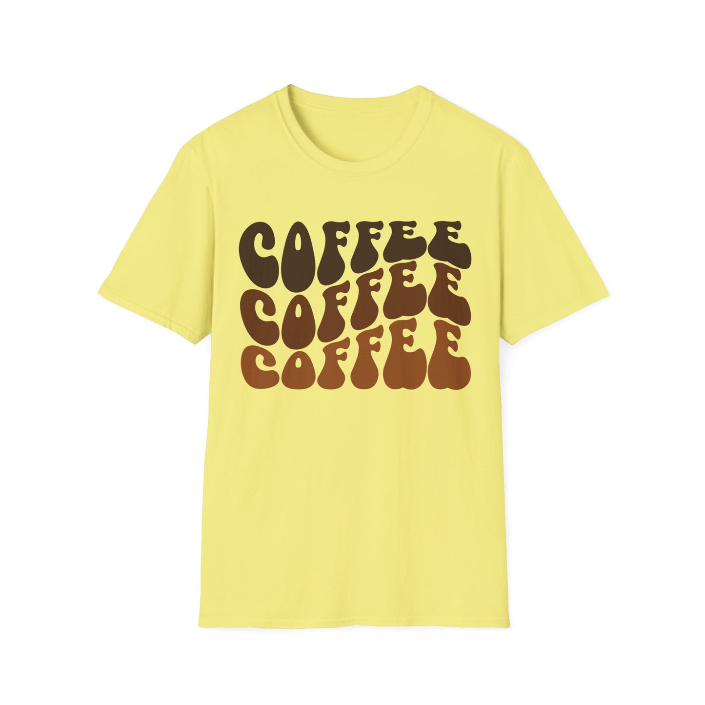 Coffee Repeat T-Shirt — Retro Brown Typography Tee for Coffee Lovers