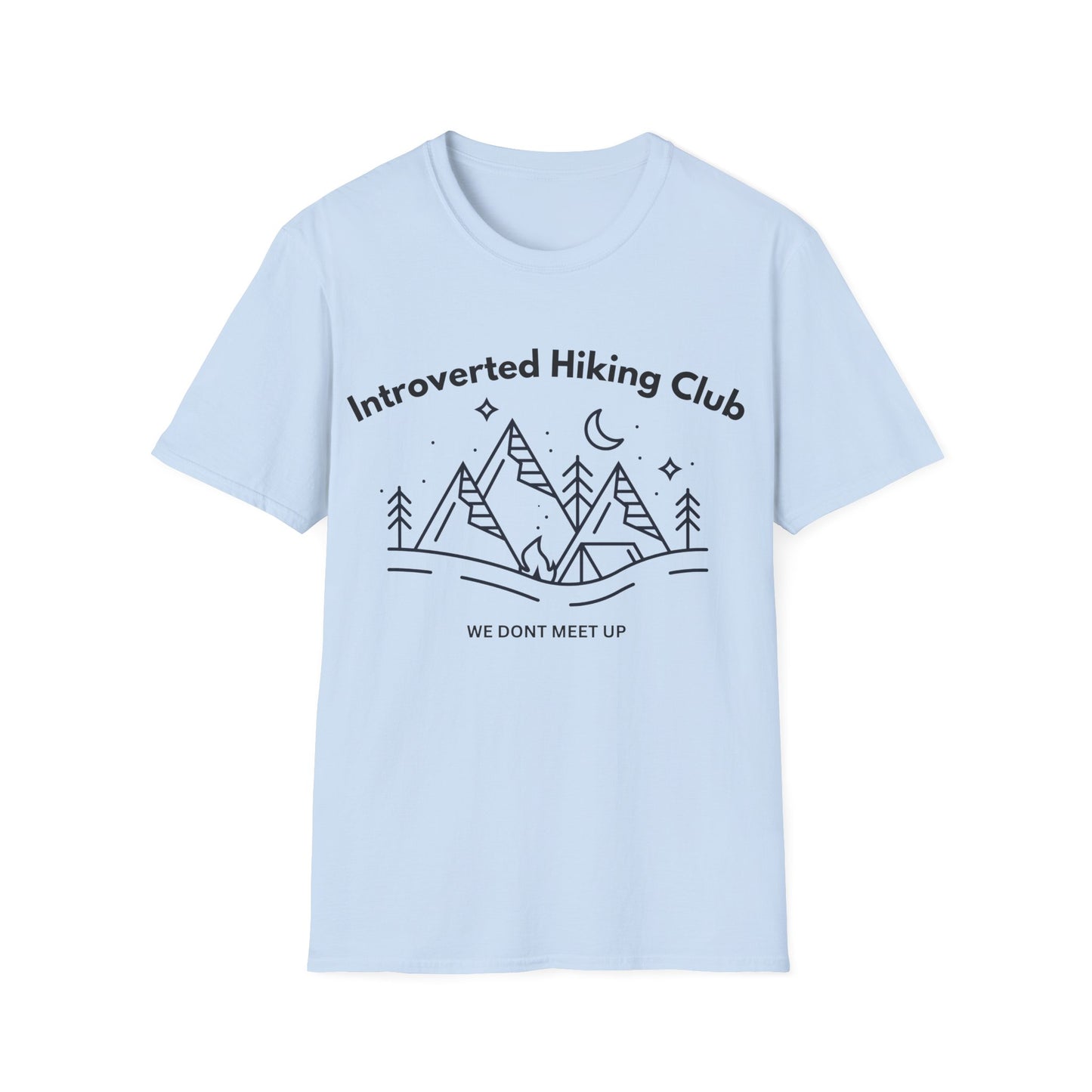 Introverted Hiking Club T-Shirt — 'We Don’t Meet Up' Minimal Mountain Tee