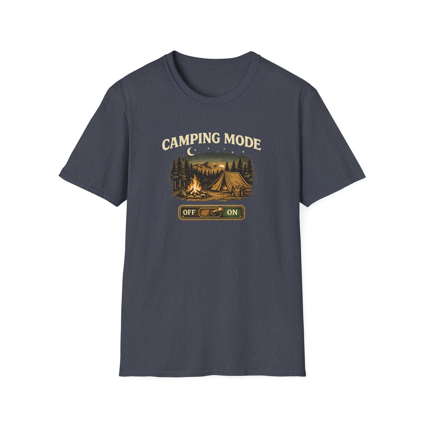 Camping Mode T-Shirt — Scenic Tent & Campfire Graphic
