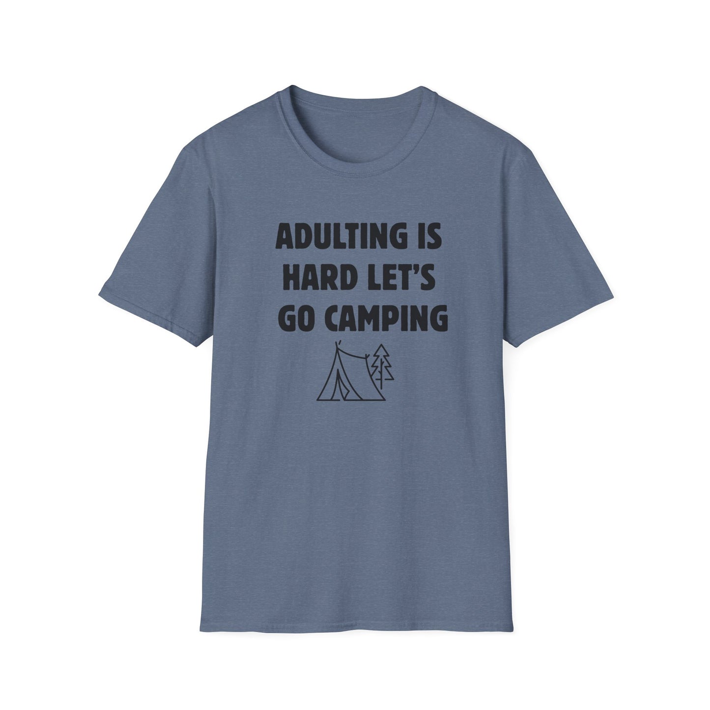 Camping T‑Shirt — "Adulting Is Hard Let’s Go Camping" Casual Outdoor Tee