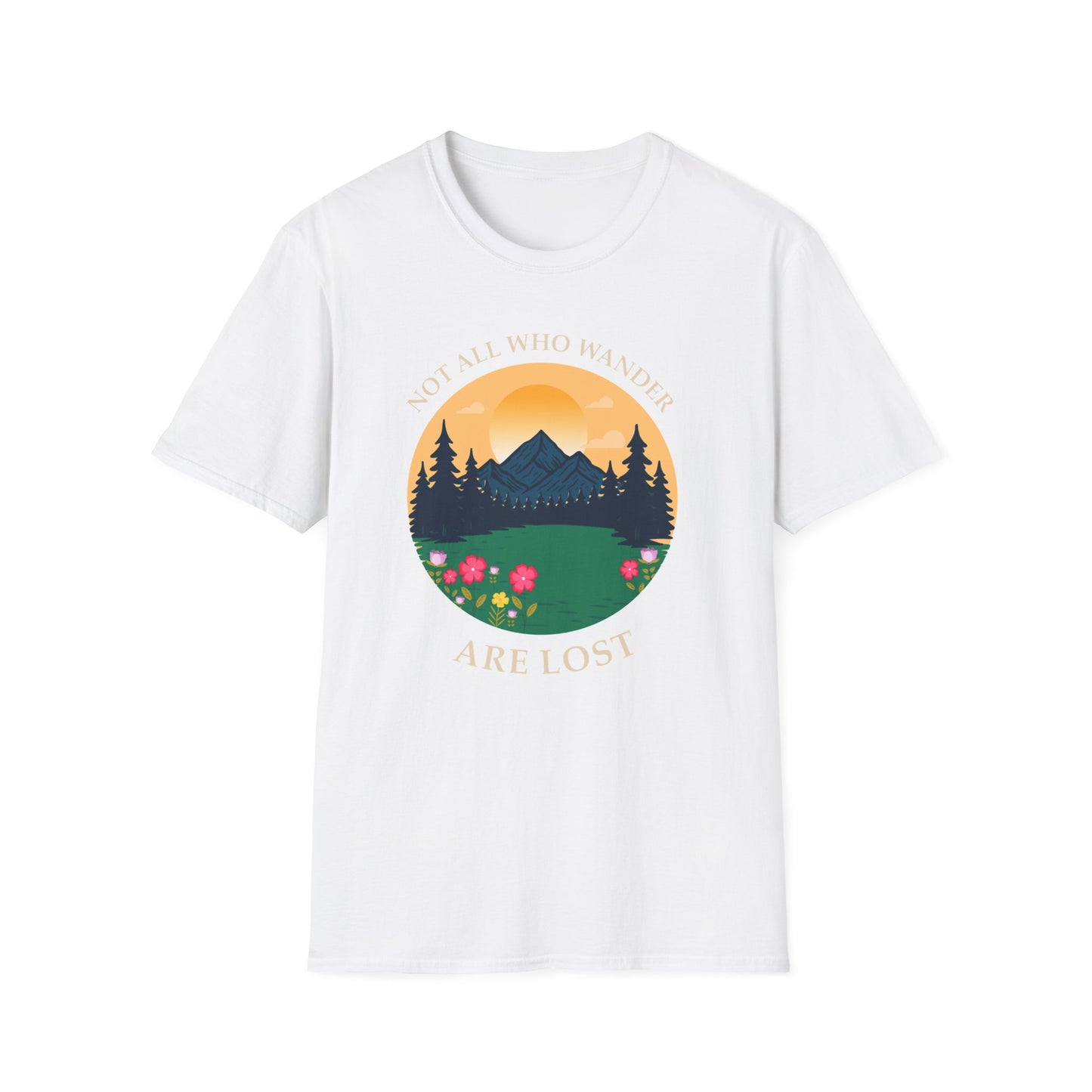 Wanderlust Mountain T-Shirt — "Not All Who Wander Are Lost" Scenic Tee