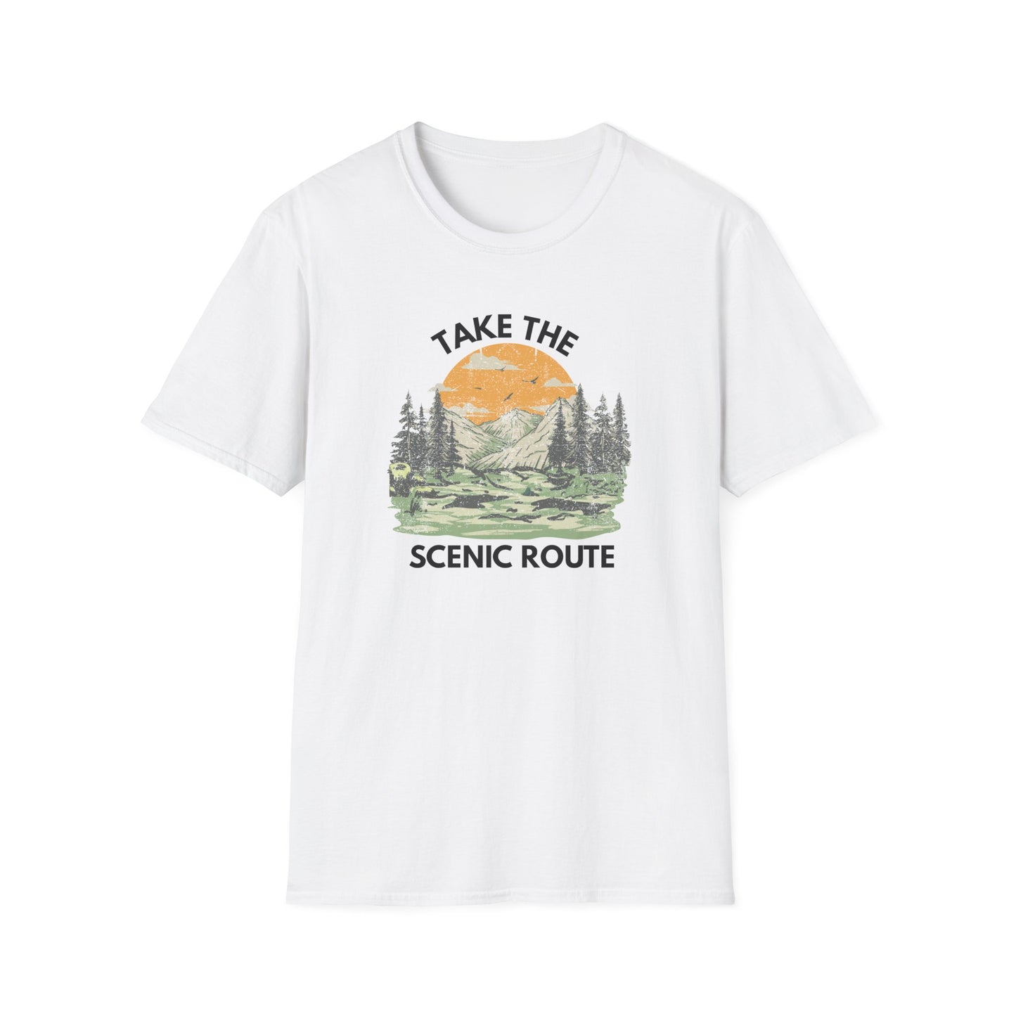 Take The Scenic Route T-Shirt — Vintage Mountain Sunset Outdoor Tee